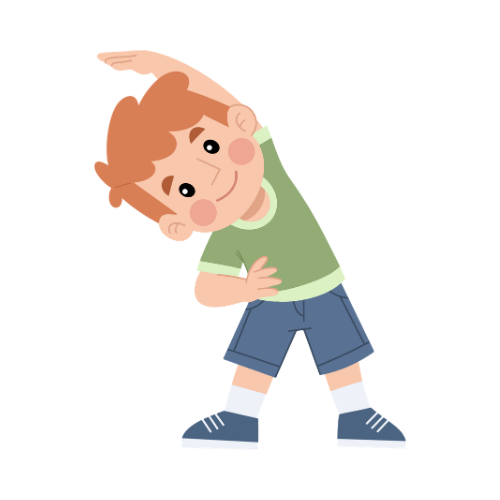 Ilustración de niño realizando estiramientos, símbolo de fisioterapia pediátrica en un centro de atención temprana en Coslada.